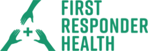 The First Responder Health logo in green, with three hands reaching towards a plus sign on the left.
