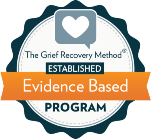 The Grief Recovery Method Established Evidence Based Program certificate logo, in teal, white and orange.